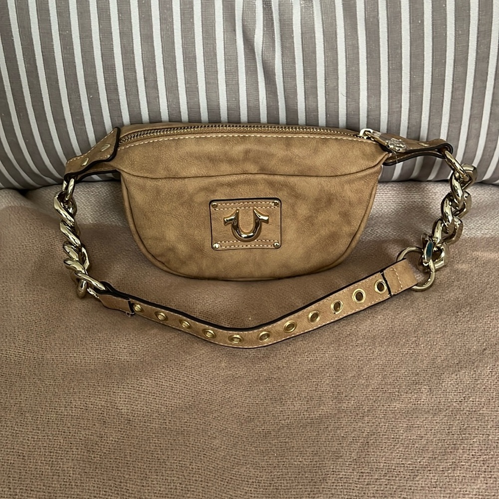 True Religion Tan Mini Bag with Gold Chain
